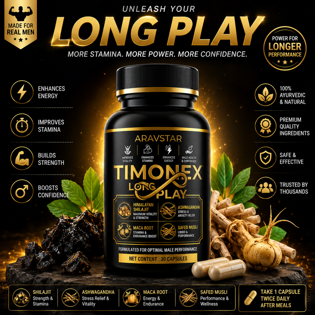 Timonex Long Play Capsule | Shilajit, Ashwagandha & Safed Musli | 30 Count