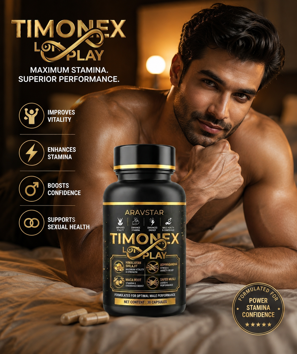 Timonex Long Play Capsule | Shilajit, Ashwagandha & Safed Musli | 30 Count