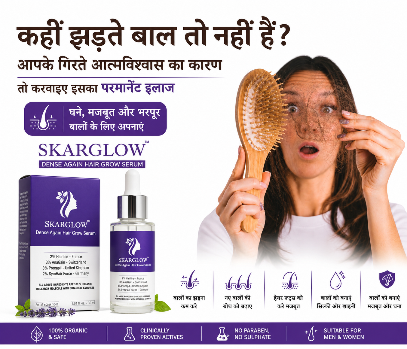 SKARGLOW Hair Growth Serum for Men & Women | Controls Hair Fall & Boosts Hair Growth