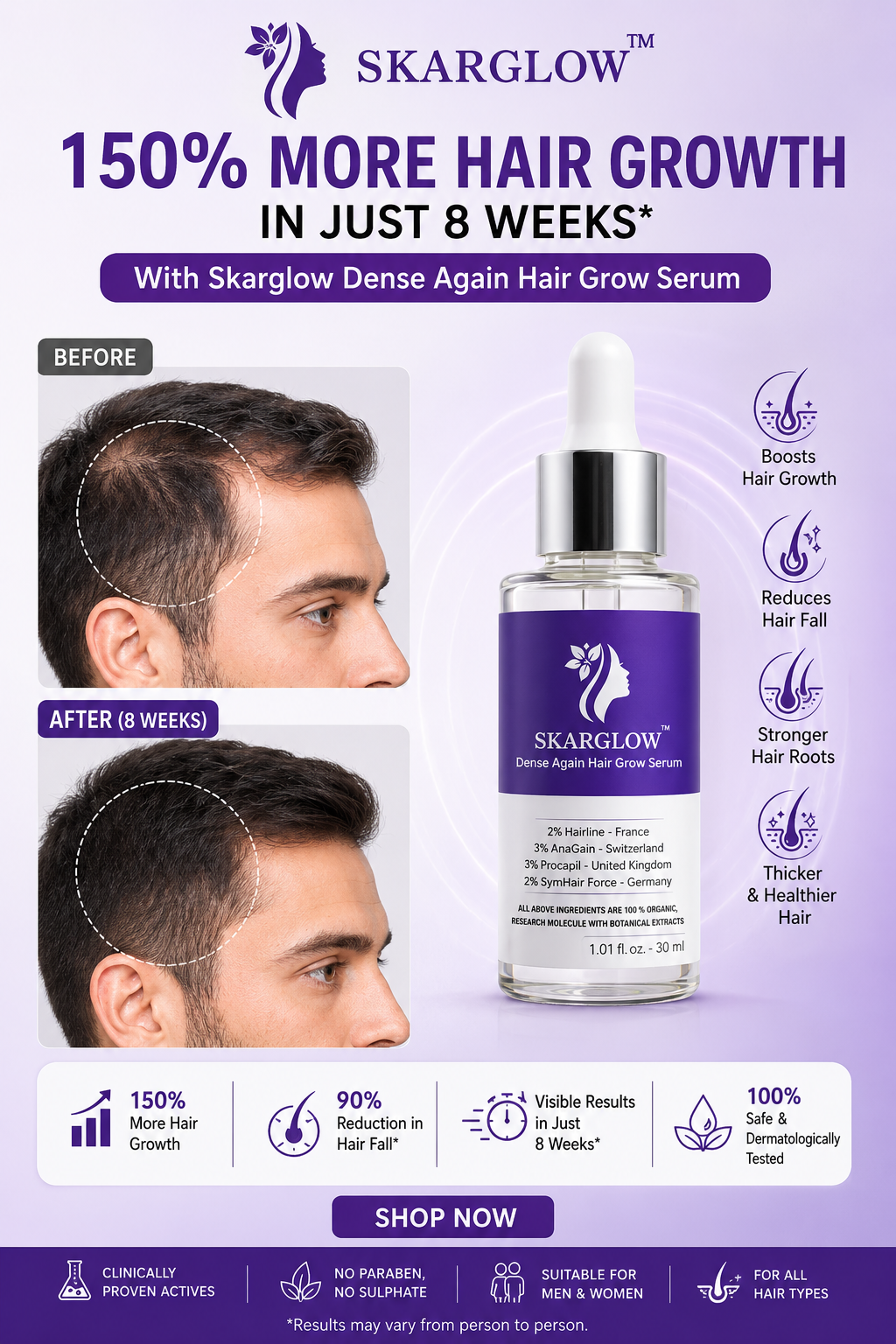 SKARGLOW Hair Growth Serum for Men & Women | Controls Hair Fall & Boosts Hair Growth